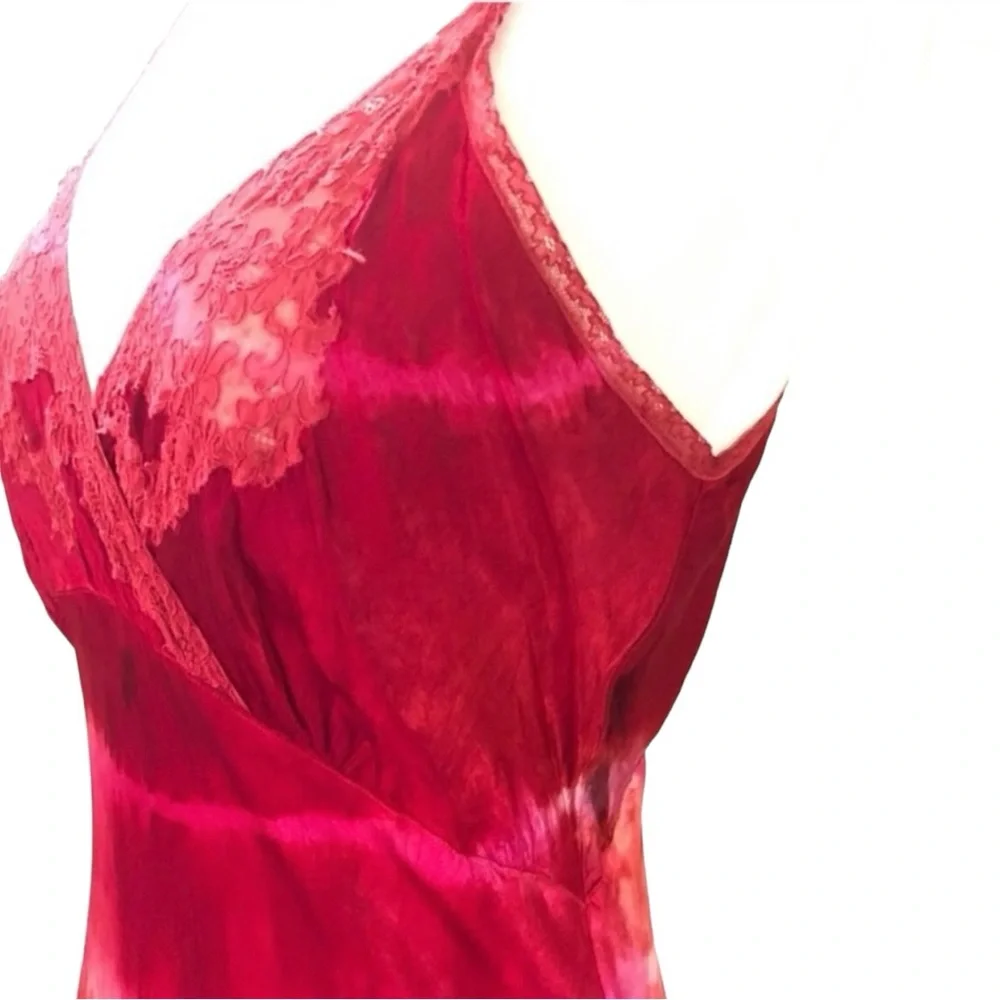 1940’s Hand Dyed Bright Pink Silk Slip Dress, Vintage Tie Dyed Slip Dress, S/M - Picture 5 of 8